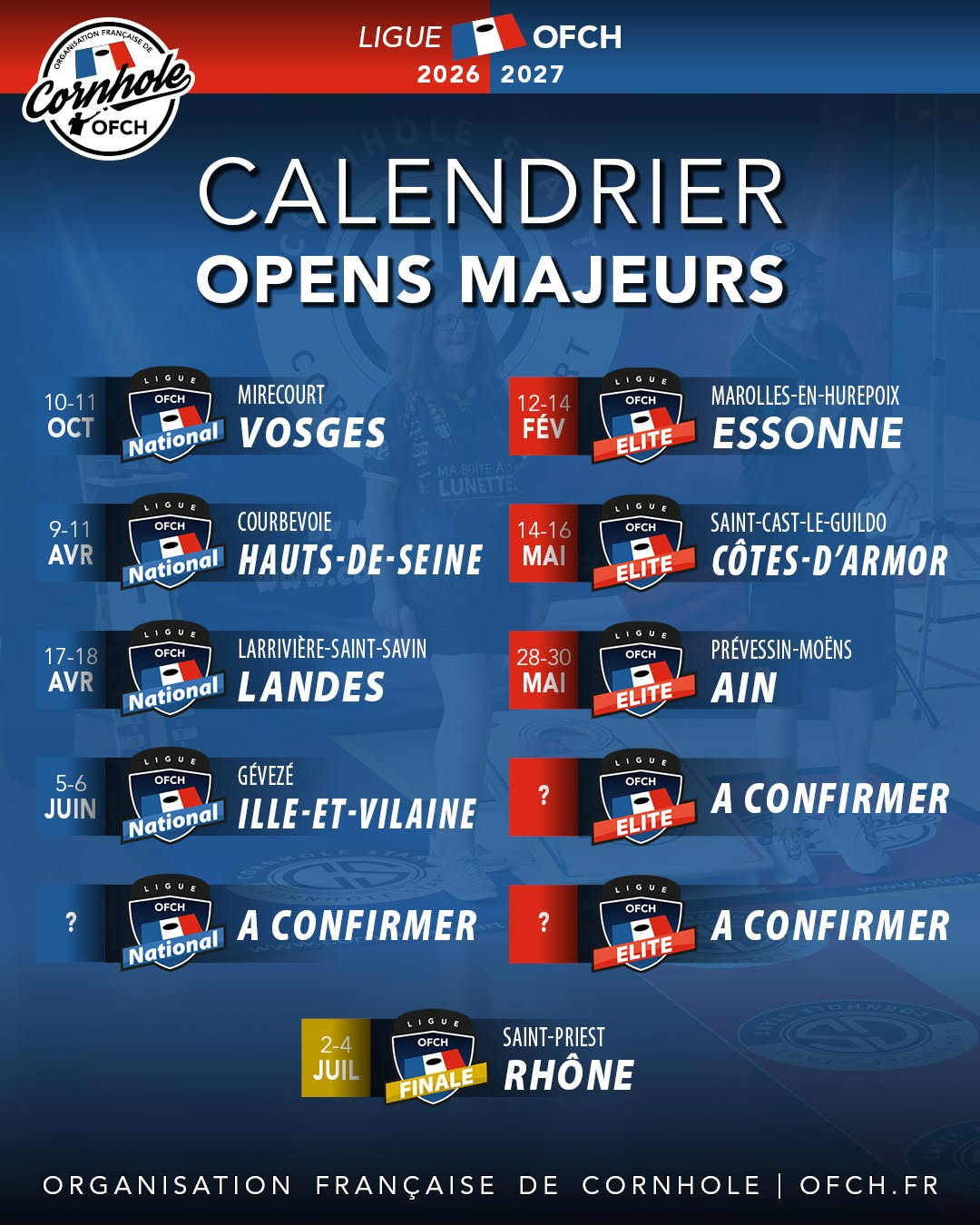 Calendrier OFCH des Opens majeurs 2026-2027